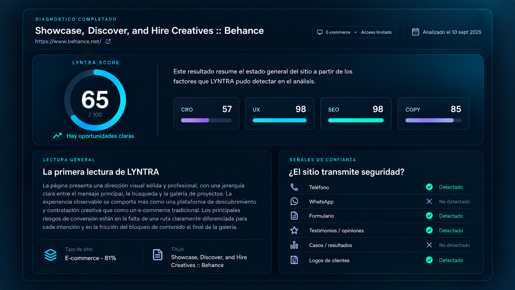 Diagnóstico real realizado por LYNTRA